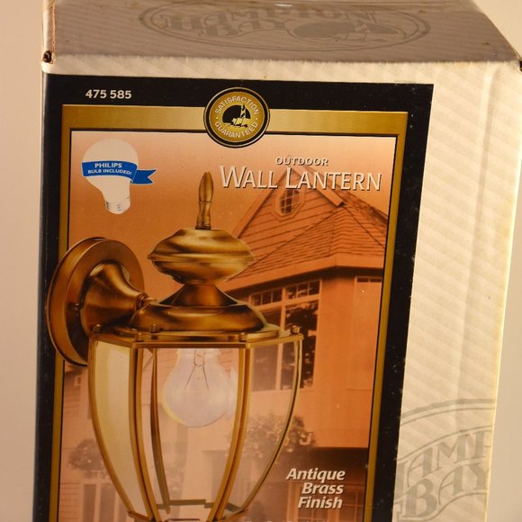 Hampton Bay Outdoor Wall Lantern Antique Brass Finish NIB - Picture 1 of 4